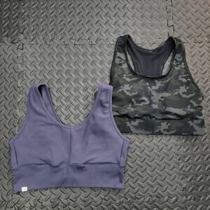 Fabletics Sports Bra Bundle Size Large Camo Print + Ribbed Purple Athletic